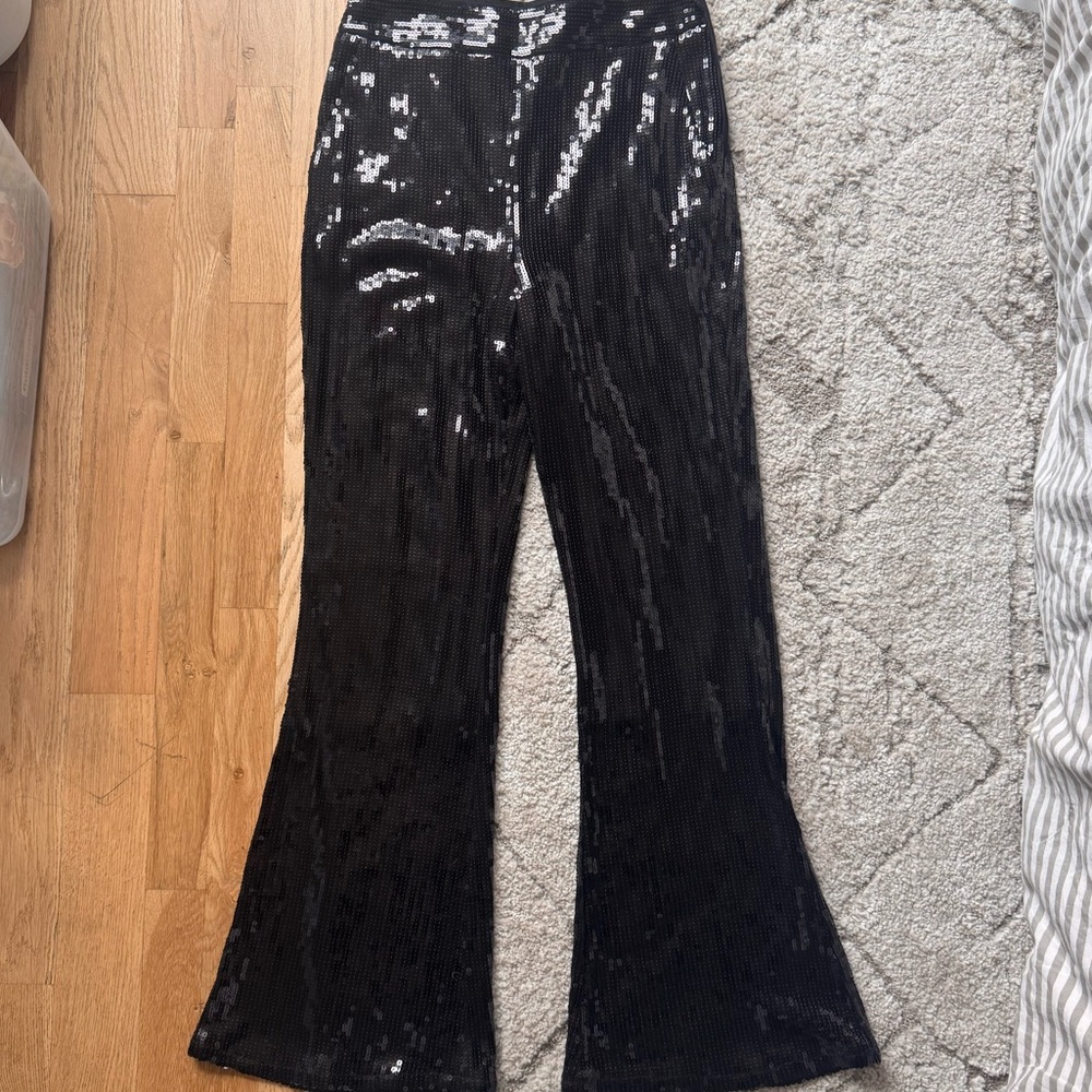 Black Sequin Flare Pants